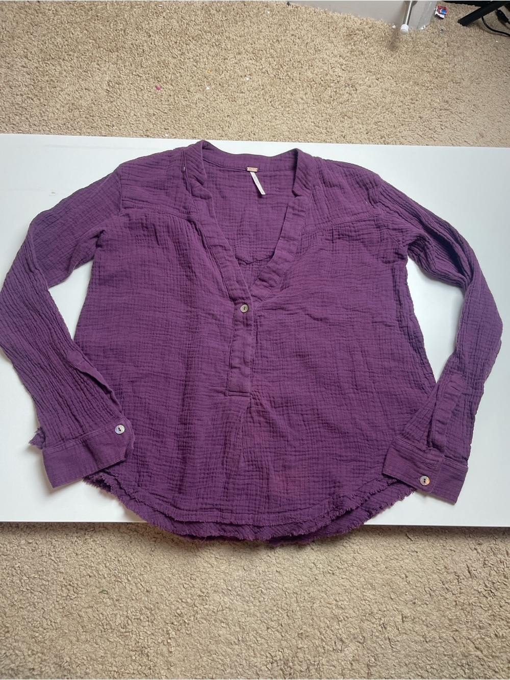 Free People Deep Purple Gauze Button-Down V-Neck Shirt